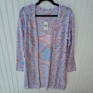 NEW Hooked Up Pastel Disty Dream Open-Front Sweater/ Cardigan Womens Medium